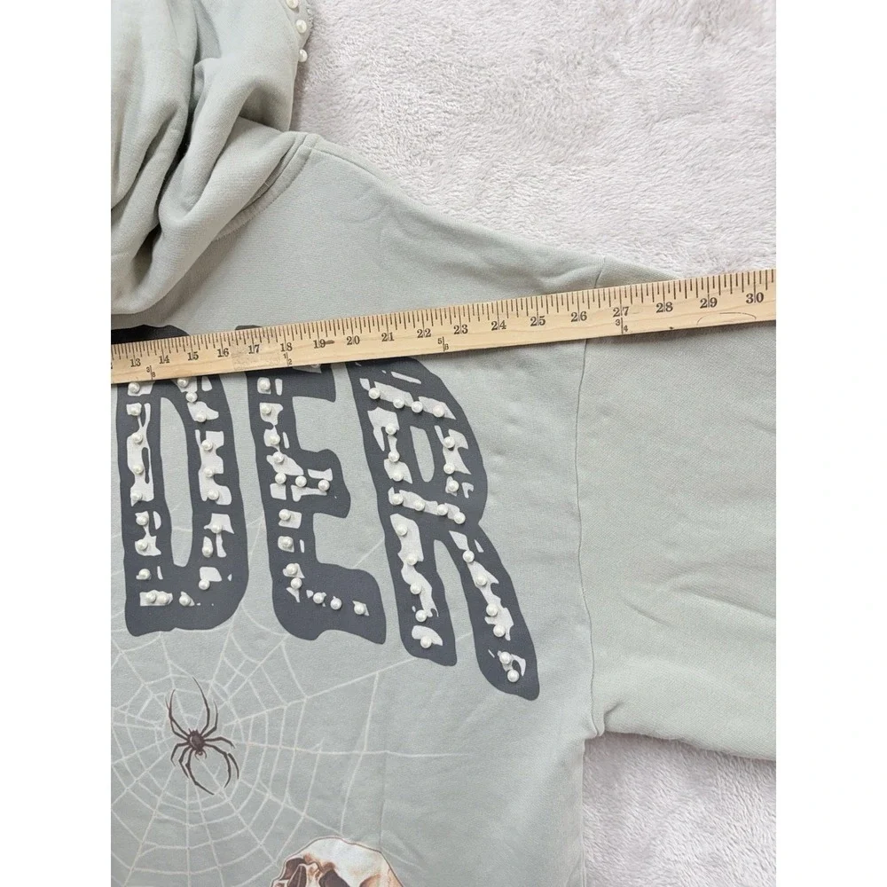 Stray Web Crawler‎ Skull Full Zip Hoodie Mens 2XL Green Spider Y2K Pearls NWT